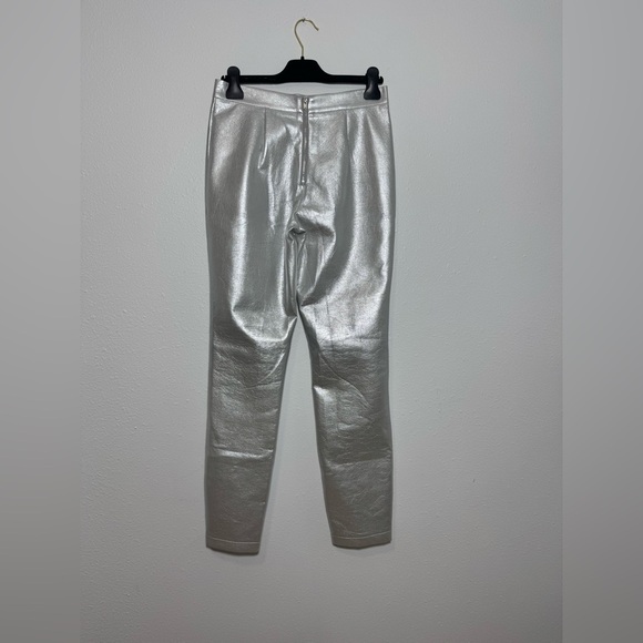 NWT Cynthia Rowley Vegan Leather Cigarette Pants in Silver - Picture 6 of 14